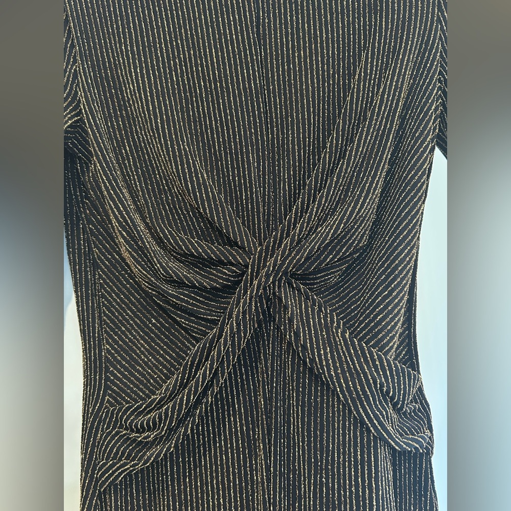 NWT Michael Kors Dimond Lurex Black/Gold Knit Twist Front Dress Size M - Picture 5 of 9